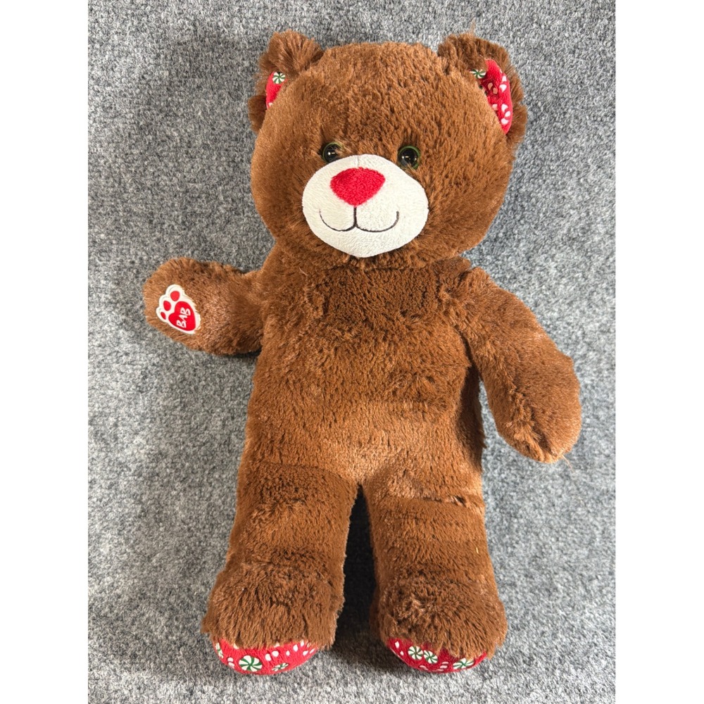 Build-A-Bear Workshop Christmas Peppermint Candy Cane Teddy Bear Brown Plush 16"